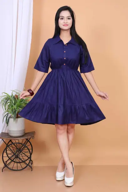 Women Ethnic Dress Dark Blue Knee Length Dress